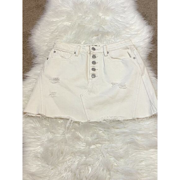 We The Free Womens Skirt 5 Pockets‎ Belt Loops Denim Cotton White Size 27 - Picture 1 of 9